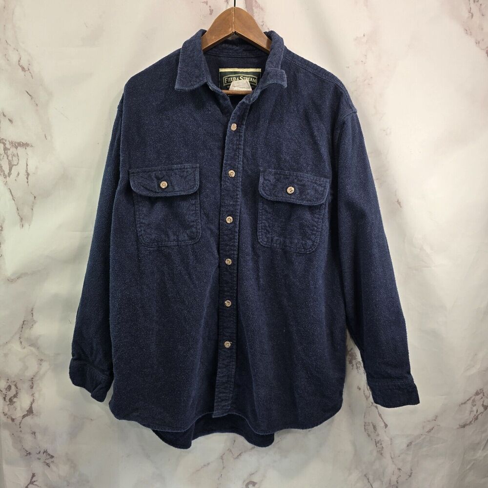 Field & Stream Shirt Men XL Navy Blue Button Flannel Heavyweight Shacket Chamois